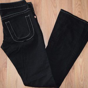 Women's NWT Mystree black jeans, thick contrast stitching Size M (3/4) bootcut